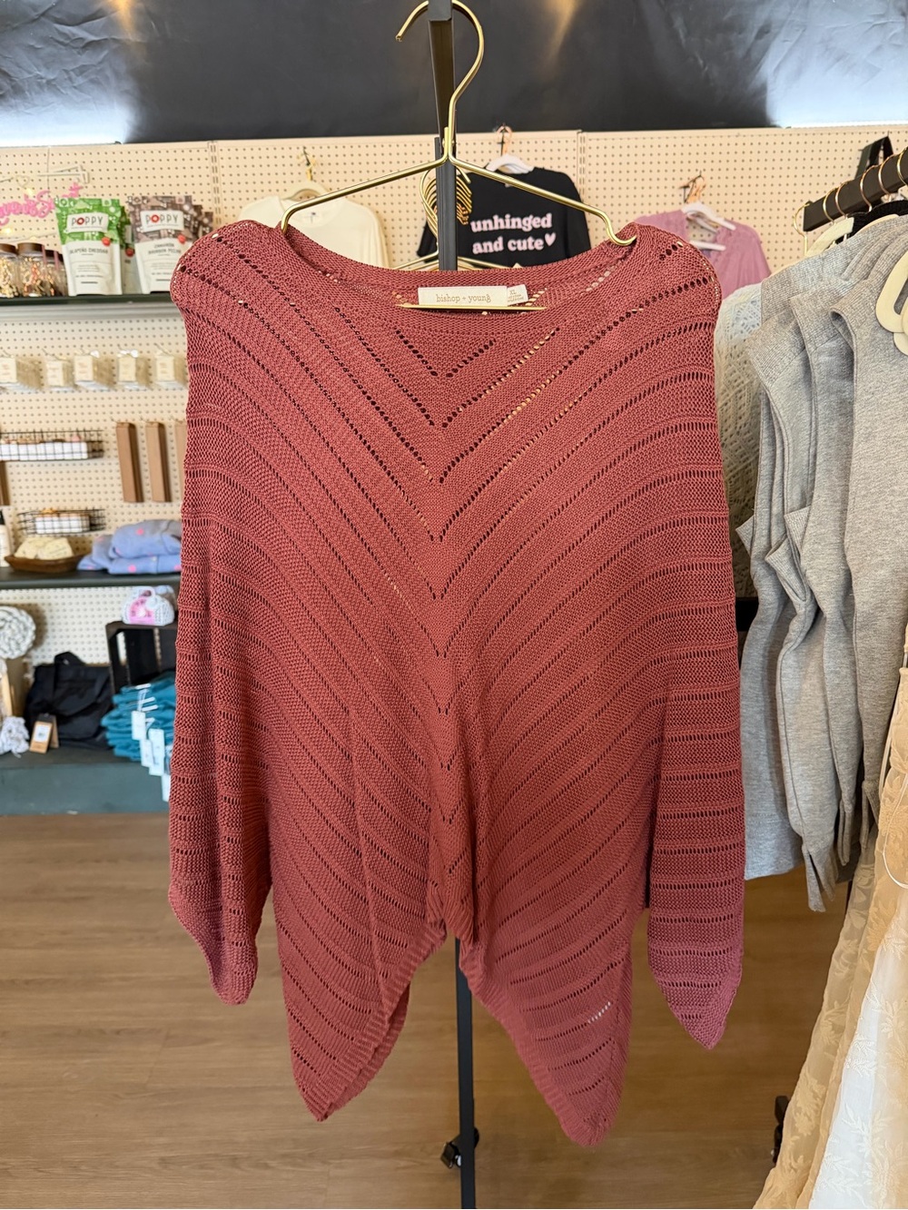 bishop + young Open-Knit Poncho Sweater in Dusty Rose (BOX 6)